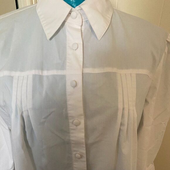 Worthington Stretch Fitted Pleated Button Down Shirt Women Size Large - Picture 8 of 8